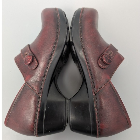 Dansko Burgundy Leather Clogs Mary Jane Button Wedge Slip On Shoes Women 36 - Picture 7 of 12